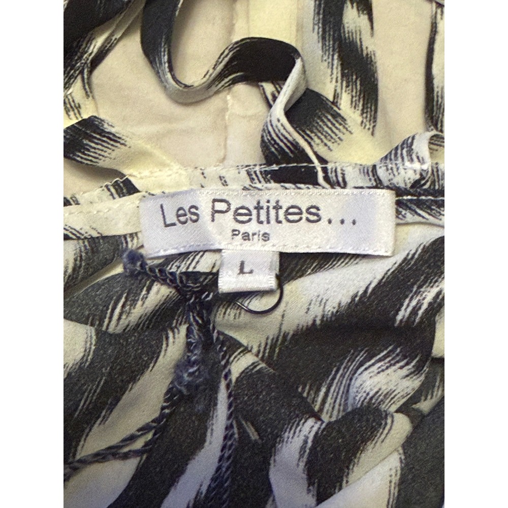 Les Petites Paris Zebra Print Silk Blend Beaded Back Button Blouse Haut Jungle L - Picture 4 of 5